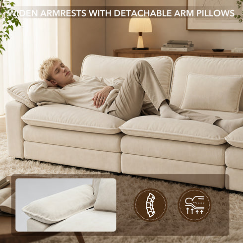 TTGIEET Chenille Cloud Couch U-Shaped, 3-Seat Sofa with Two Movable Ottomans, Oversized Sectional Couch for Living Room
