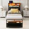 TTGIEET Twin XL Upholstered Bed Frame w/ Storage Headboard, Drawer, Charging & LED, Dark Grey, No Box Spring