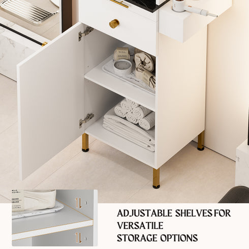 TTGIEET Salon Stations for Hair Stylist, Barber Station w/Glass Shelf & Golden Handles, Hair Salon Station Beauty Salon Spa Equipment w/6 Hair Dryer Holders, 2 Storage Cabinet & Drawers