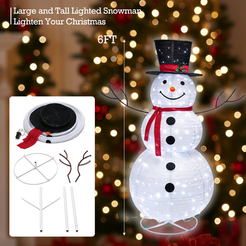 TTGIEET 6ft Lighted Pop-Up Snowman Outdoor Christmas Decoration with 225 LED Lights, Hat & Scarf