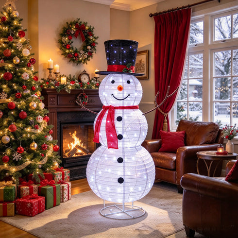 TTGIEET 5ft Lighted Pop-Up Snowman Outdoor Christmas Decoration with 140 LED Lights, Hat & Scarf
