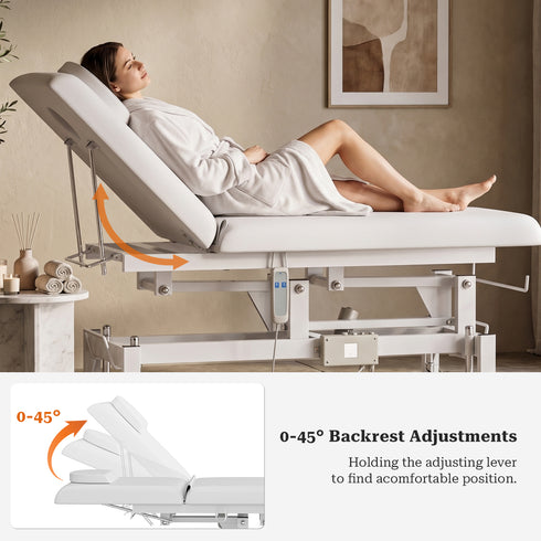TTGIEET Electric Lift Massage Table for Estheticians, Professional Facial Bed with Adjustable Backrest, Spa Treatment Table for Salon, Waxing, Massage & Physical Therapy, White