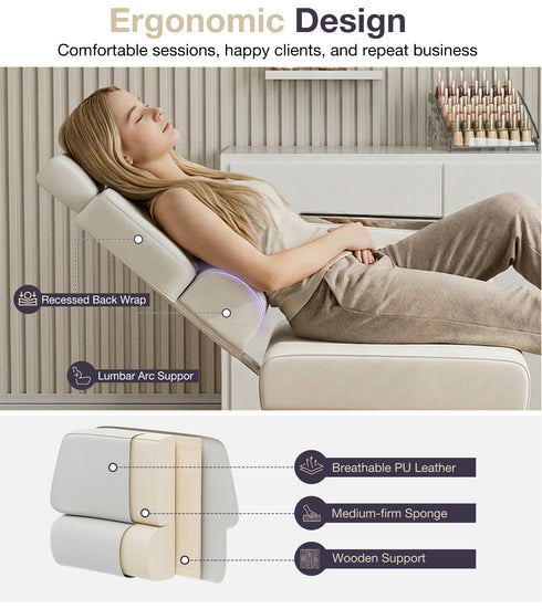 TTGIEET White Hydraulic Pedicure Chair for Nail Tech with Adjustable Footrest, Technician Stool, Built-In Dust Collector