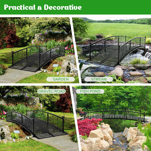 TTGIEET Metal Garden Bridge 8 FT, Durable Decorative Footbridge with Siderails Large Outdoor Bridges, Weight Capacity 770 lbs for Backyard, Creek, Lawn, Stream
