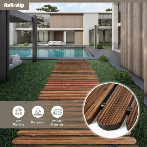 TTGIEET Roll Out Straight Wood Garden Pathway, 12 ft x 17 in Walkway Path with Rounded Edges & Wire Rope Connectio for Backyard Wedding Party