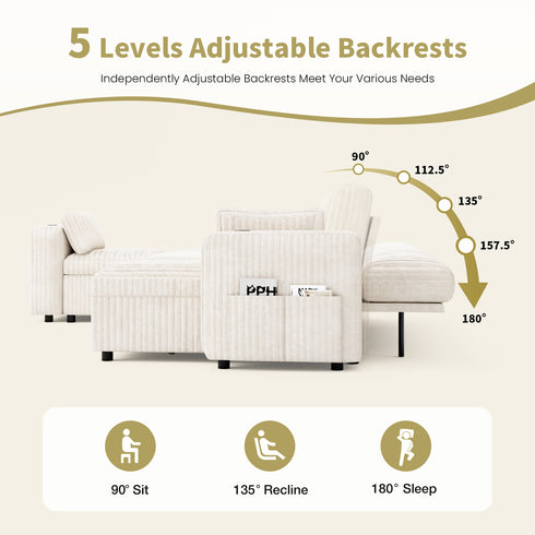 TTGIEET 7-Seater U-Shaped Sectional Sleeper Sofa, Reversible Pull-Out Sofa Bed with Storage & Cup Holders, Corduroy Couch for Living Room