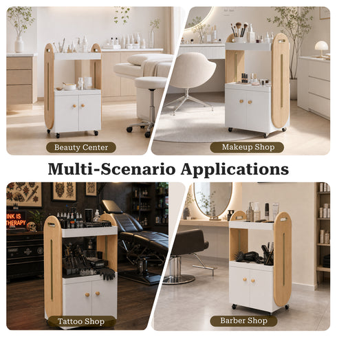 TTGIEET Salon Trolley Cart with Lockable Rolling Wheels, Esthetician Cart with Open Storage Shelves& Cabinet for Beauty Salon