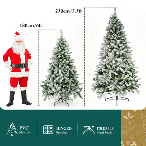 TTGIEET 7.5FT Pre-Lit Flocked Hinged Christmas Tree with 350 Warm Lights