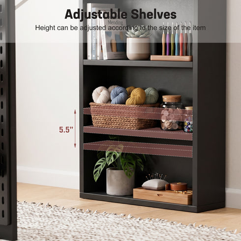TTGIEET Foldable Sewing Table with Open Side Shelves, 3 Storage Trays& 6 Pegs, Wall-Mount Craft Station & Side Desk for Hobby & Home