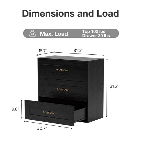 TTGIEET Wooden Dresser with 3 Large Drawers, Modular Media Console Storage Chest of Drawers, Sideboard Credenza for Living Room, Entryway, Kitchen