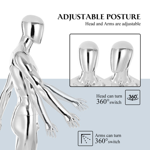 Full-Body Male Mannequin Matte Golden, 6 FT Plastic Man Manequins Stand with Metal Base, Adjustable Head, Flexible Limbs and Detachable Design, Perfect for Clothing Stores
