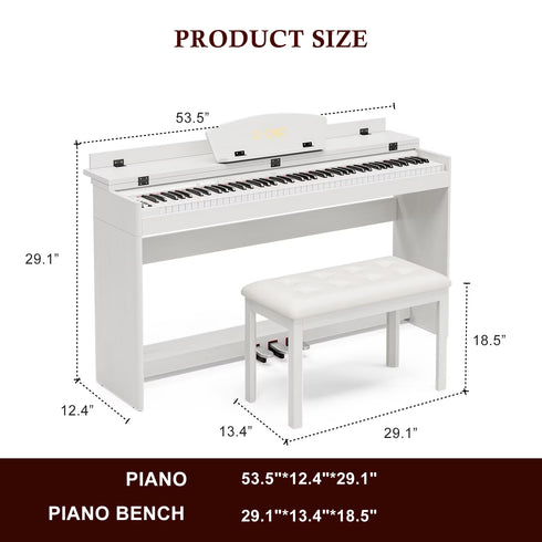 TTGIEET 88-Key Upright Digital Piano with Bench, Full-Size Electric Keyboard with Stand and 3 Pedals, Headphone Jack