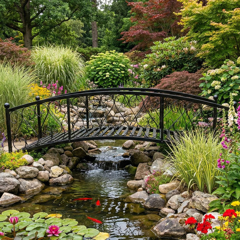 TTGIEET 6 FT Metal Arch Backyard Garden Bridge with 660 lbs, Durable Decorative Footbridge with Siderails, Outdoor Bridges for Creek, Lawn, Stream（Black）