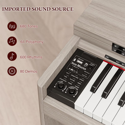 TTGIEET 88-Key Upright Digital Piano with Bench, Full-Size Electric Keyboard with Stand and 3 Pedals, Headphone Jack