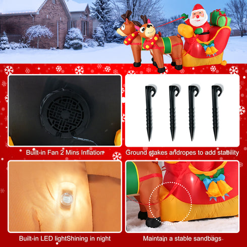 TTGIEET 6ft x 3.6ft Lighted Inflatable Santa and Reindeer | Outdoor Christmas Yard Decoration with Built-in Fan