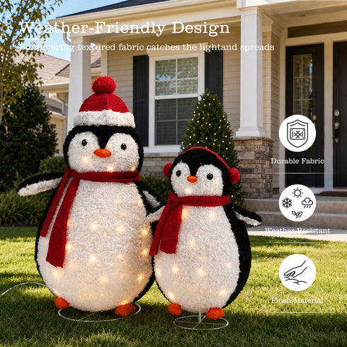 TTGIEET 2 - Piece Fluffy Lighted Penguin Family, 3ft & 2ft Pop - Up Outdoor Christmas Holiday Decoration with 150 LED Lights for Yard Garden