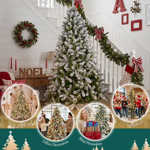 TTGIEET 7.5FT Pre-Lit Flocked Hinged Christmas Tree with 350 Warm Lights