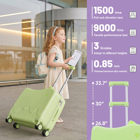 TTGIEET 18" Ride On Suitcase for Kids with 360° Spinner Wheels, 42L Hardshell Kids Carry On Travel Luggage with Lock, Green
