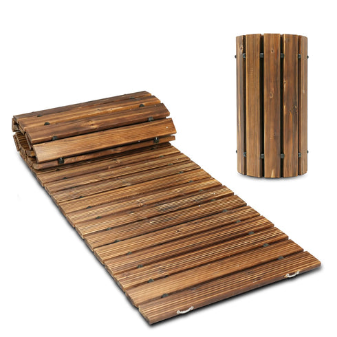 TTGIEET 6 FT Straight Wooden Garden Pathway, Non-Slip Outdoor Roll Out Walkway with Wire Rope Connection for Lawn Patio Backyard
