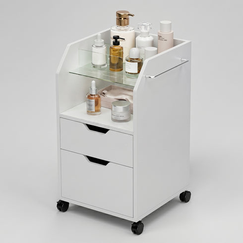 TTGIEET Pedicure Cart with Glass Shelf, 2 Drawers & Casters for Nail Tech
