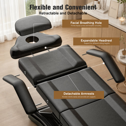 TTGIEET Fully Electric Esthetician Bed with 3 Motors, Adjustable Spa Facial Chair Massage Table for Tattoo, Lash Extensions, Waxing, Skincare & Beauty Salon