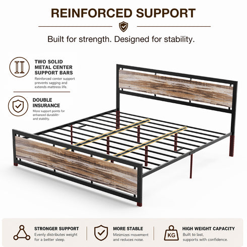 TTGIEET California King Size Metal Platform Bed Frame with Wooden Headboard and Footboard, No Box Spring Needed, Large Under Bed Storage（Light Brown）