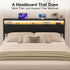 TTGIEET King Size Storage Headboard with LED Lights & Charging Station - Industrial Metal and Wood King Headboard Only for Bedroom, Attach Frame, Easy Assembly - Black