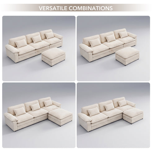 TTGIEET Chenille Cloud Couch L-Shaped, 3-Seat Sofa with Movable Ottoman, Oversized Sectional Couch for Living Room