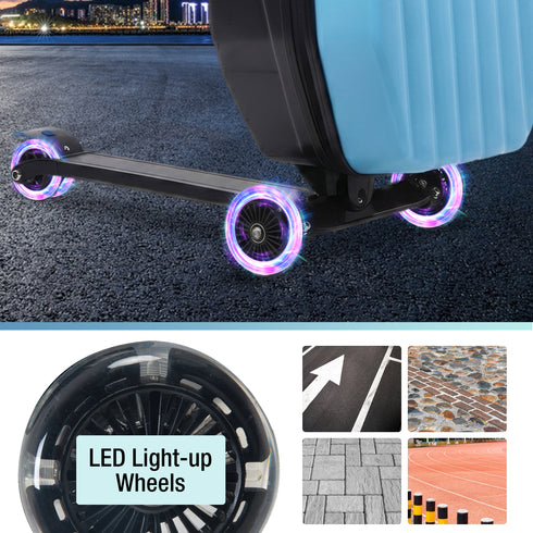 TTGIEET Kids Scooter Luggage, 20 Inch Foldable Ride-On Suitcase with LED Wheels, 40L Capacity, Adjustable Handlebar