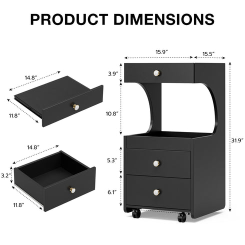 TTGIEET Salon Stylist Rolling Cart with 3 Drawers and Pull-Out Desktop, Makeup Tool Organizer for Beauty Spa Barbershop