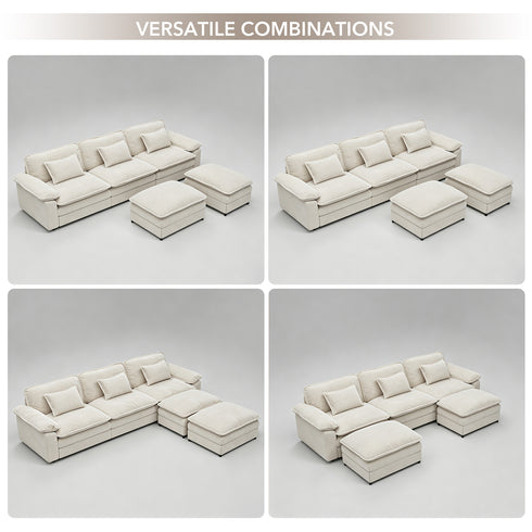 TTGIEET Chenille Cloud Couch U-Shaped, 3-Seat Sofa with Two Movable Ottomans, Oversized Sectional Couch for Living Room
