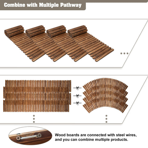 TTGIEET Roll Out Straight Wood Garden Pathway, 12 ft x 17 in Walkway Path with Rounded Edges & Wire Rope Connectio for Backyard Wedding Party