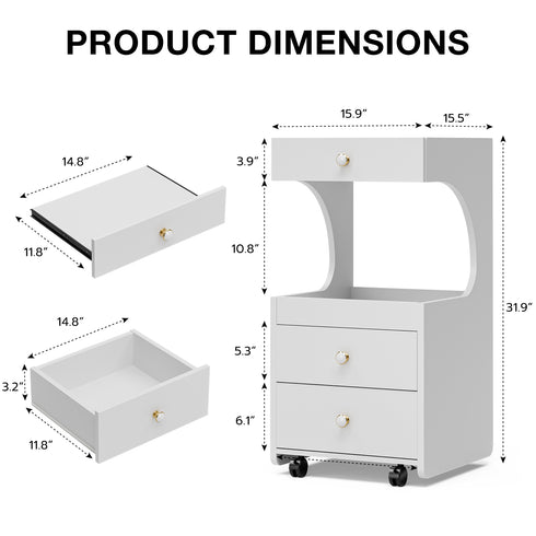 TTGIEET Salon Stylist Rolling Cart with 3 Drawers and Pull-Out Desktop, Makeup Tool Organizer for Beauty Spa Barbershop