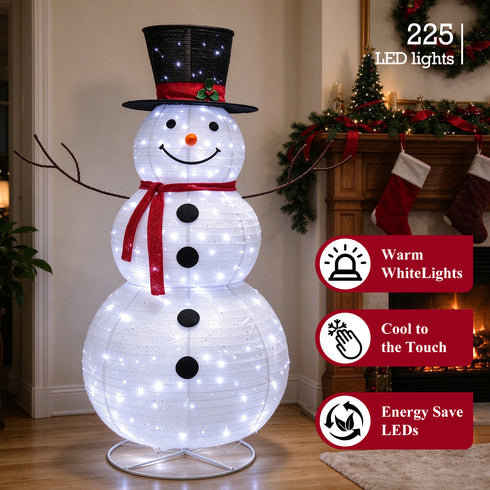 TTGIEET 6ft Lighted Pop-Up Snowman Outdoor Christmas Decoration with 225 LED Lights, Hat & Scarf
