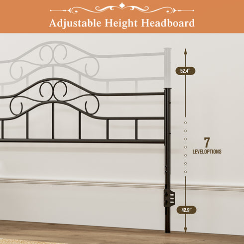 TTGIEET Metal King Headboard, Adjustable Height, Vintage Iron Scrollwork Design with Bed Frame Brackets Adapter