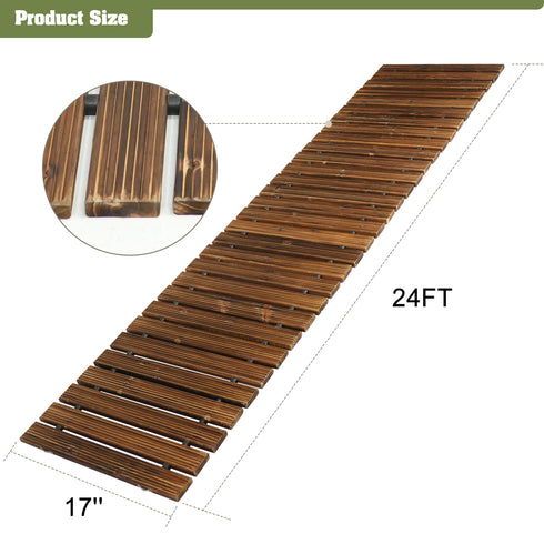 TTGIEET 24FT Wooden Roll Out Garden Pathway, 17" Wide Outdoor Walkway with Anti-Slip Spikes, No Install Patio Path Mat for Lawn Backyard (Dark Brown)