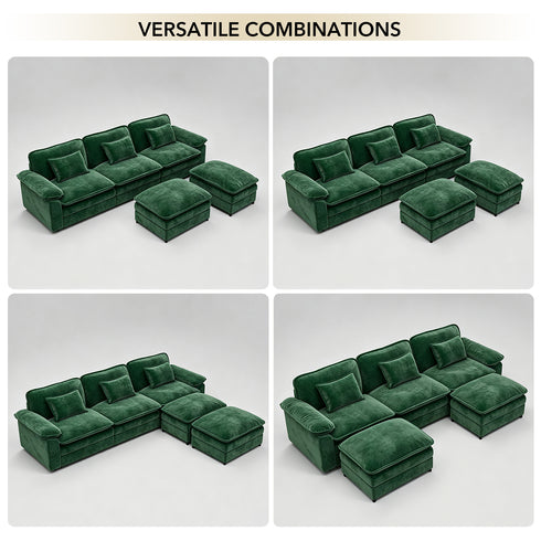 TTGIEET Chenille Cloud Couch U-Shaped, 3-Seat Sofa with Two Movable Ottomans, Oversized Sectional Couch for Living Room