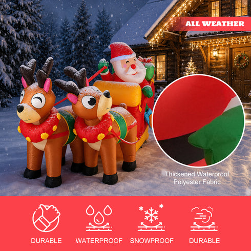 TTGIEET 6ft x 3.6ft Lighted Inflatable Santa and Reindeer | Outdoor Christmas Yard Decoration with Built-in Fan