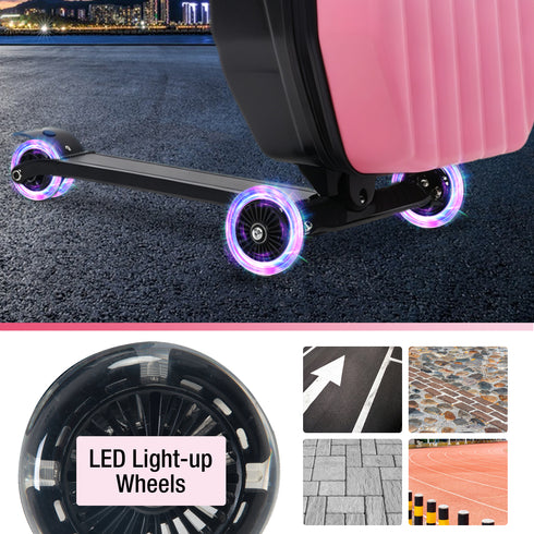 TTGIEET Kids Scooter Luggage, 20 Inch Foldable Ride-On Suitcase with LED Wheels, 40L Capacity, Adjustable Handlebar