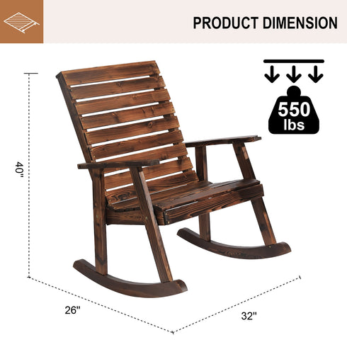 TTGIEET Outdoor Solid Wood Rocking Chairs Set of 2 for Adults, 2PCS Patio Rockers with High Back for Porch, Garden, Lawn, Brown