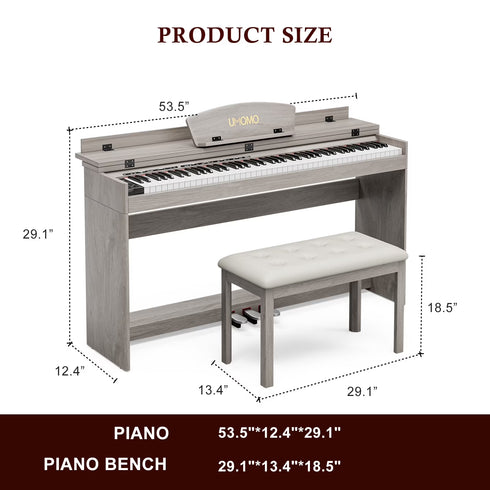 TTGIEET 88-Key Upright Digital Piano with Bench, Full-Size Electric Keyboard with Stand and 3 Pedals, Headphone Jack