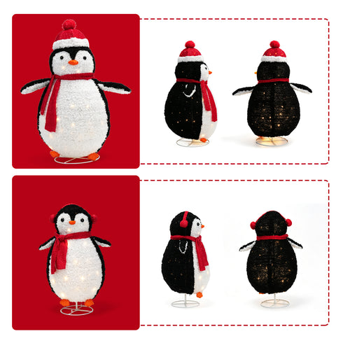 TTGIEET 2 - Piece Fluffy Lighted Penguin Family, 3ft & 2ft Pop - Up Outdoor Christmas Holiday Decoration with 150 LED Lights for Yard Garden