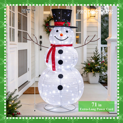 TTGIEET 6ft Lighted Pop-Up Snowman Outdoor Christmas Decoration with 225 LED Lights, Hat & Scarf