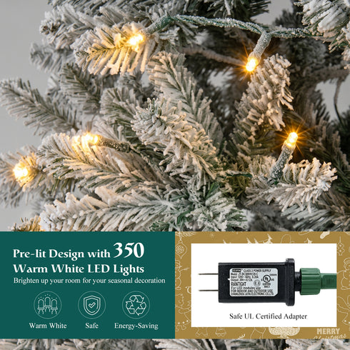TTGIEET 7.5FT Pre-Lit Flocked Hinged Christmas Tree with 350 Warm Lights