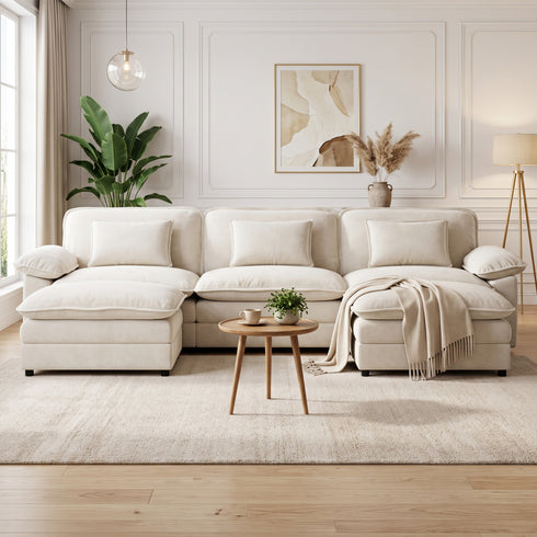 TTGIEET Chenille Cloud Couch U-Shaped, 3-Seat Sofa with Two Movable Ottomans, Oversized Sectional Couch for Living Room