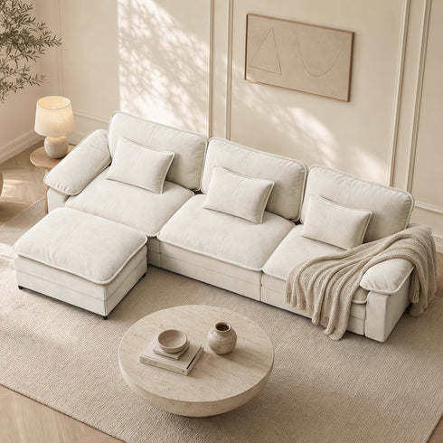 TTGIEET L-Shaped Sectional Sofa, 3-Seat Cloud Couch with Movable Ottoman, Oversized Chenille Sofa for Living Room