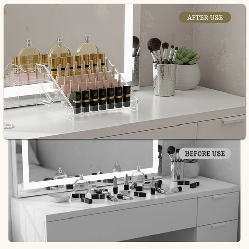 TTGIEET Manicure Table w/LED Light & Lamp, Nail Desk Nail Tech Table w/Dust Collector & Charging Station, Nail Station w/Acrylic Display Rack, Drawers & Glass Door Cabinet
