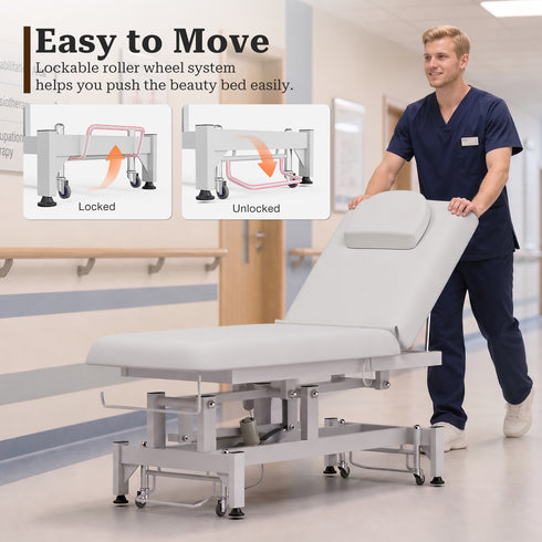 TTGIEET Electric Lift Massage Table for Estheticians, Professional Facial Bed with Adjustable Backrest, Spa Treatment Table for Salon, Waxing, Massage & Physical Therapy, White