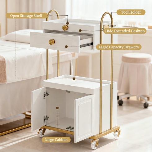 TTGIEET Salon Trolley Cart with Lockable Wheels, Salon Station Cabinet with Drawer & Cabinet for Hair Stylist Makeup Tool Organizer for Beauty Spa Barbershop