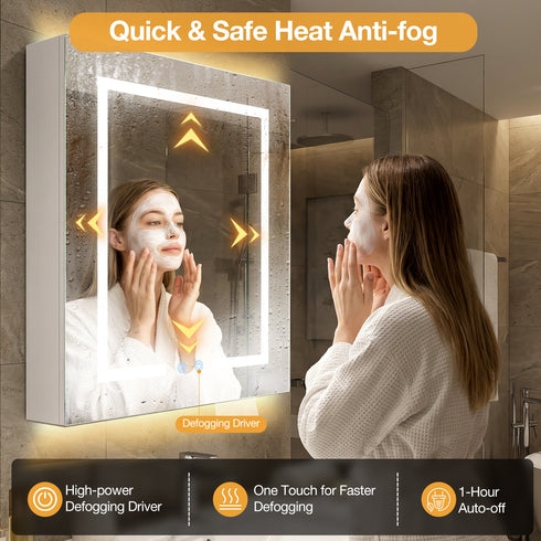 TTGIEET 18"x24" Bathroom Medicine Cabinet with Mirror and 3-Color LED Lights, Anti-Fog, Bathroom Wall Cabinet with 3-Adjustable Shelves Storage Organizer, White